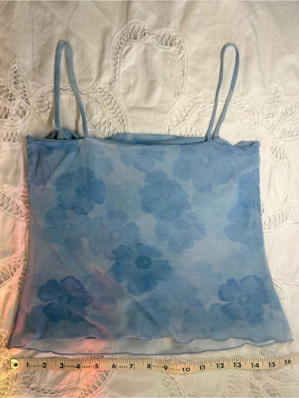 See You Monday Y2K Blue Floral Mesh Cami & Mini Skirt Set 2 Piece Coquette S/M